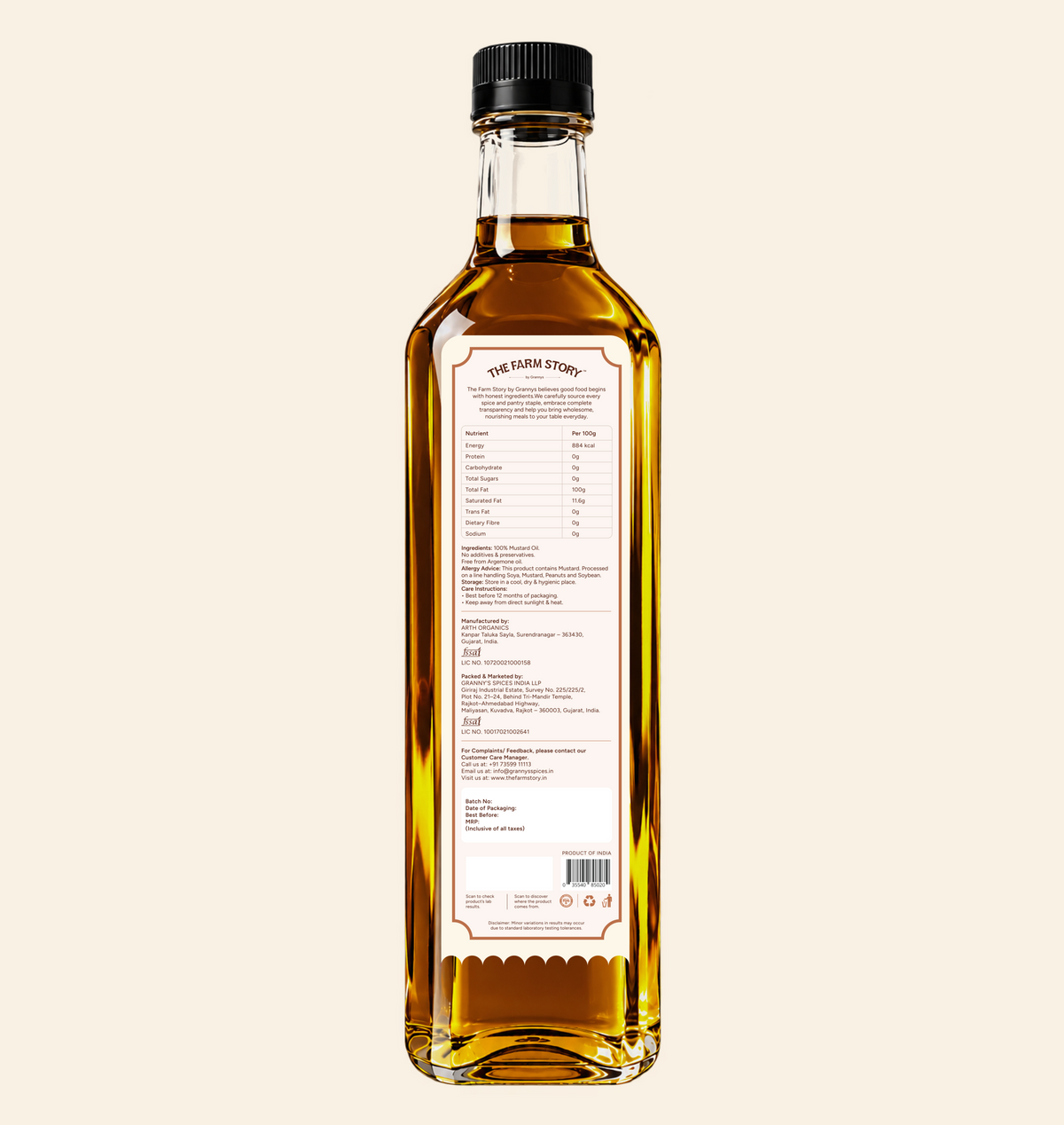 Single-Filtered Wood-Pressed Mustard Seed Oil
