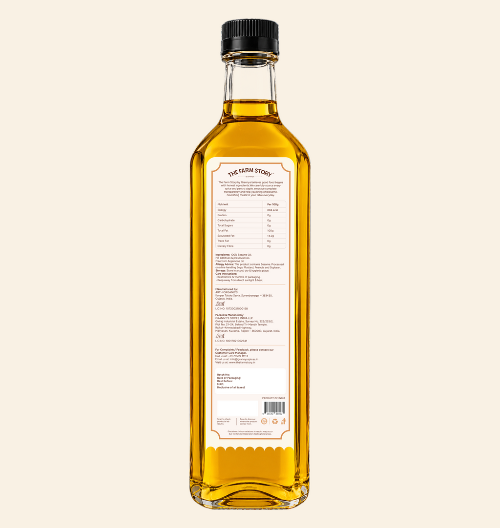 Single-Filtered Wood-Pressed Sesame Oil