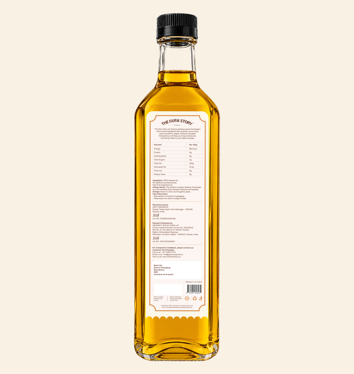 Single-Filtered Wood-Pressed Sesame Oil